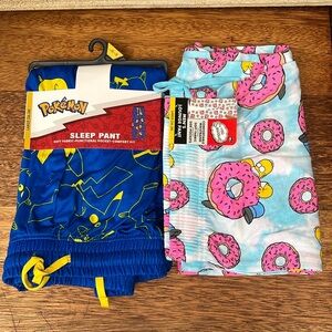 Simpsons and Pokeman Two pairs of pajama pants NWT size large